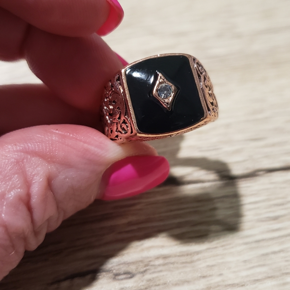 Men's 14k Rose Gold Plated White Sapphire ring - Picture 7 of 15